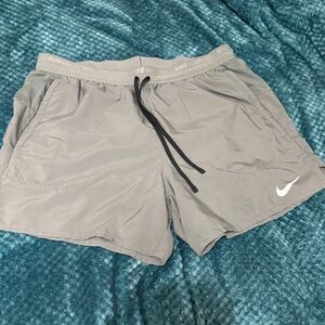 Nike Light Gray Athletic Running Shorts with Black Drawstring